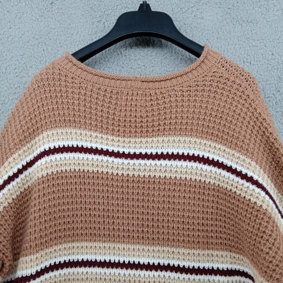 Hippie Rose Sweater Womens XL Tan Striped Waffle Knit Pullover Cable Knit - Picture 6 of 10